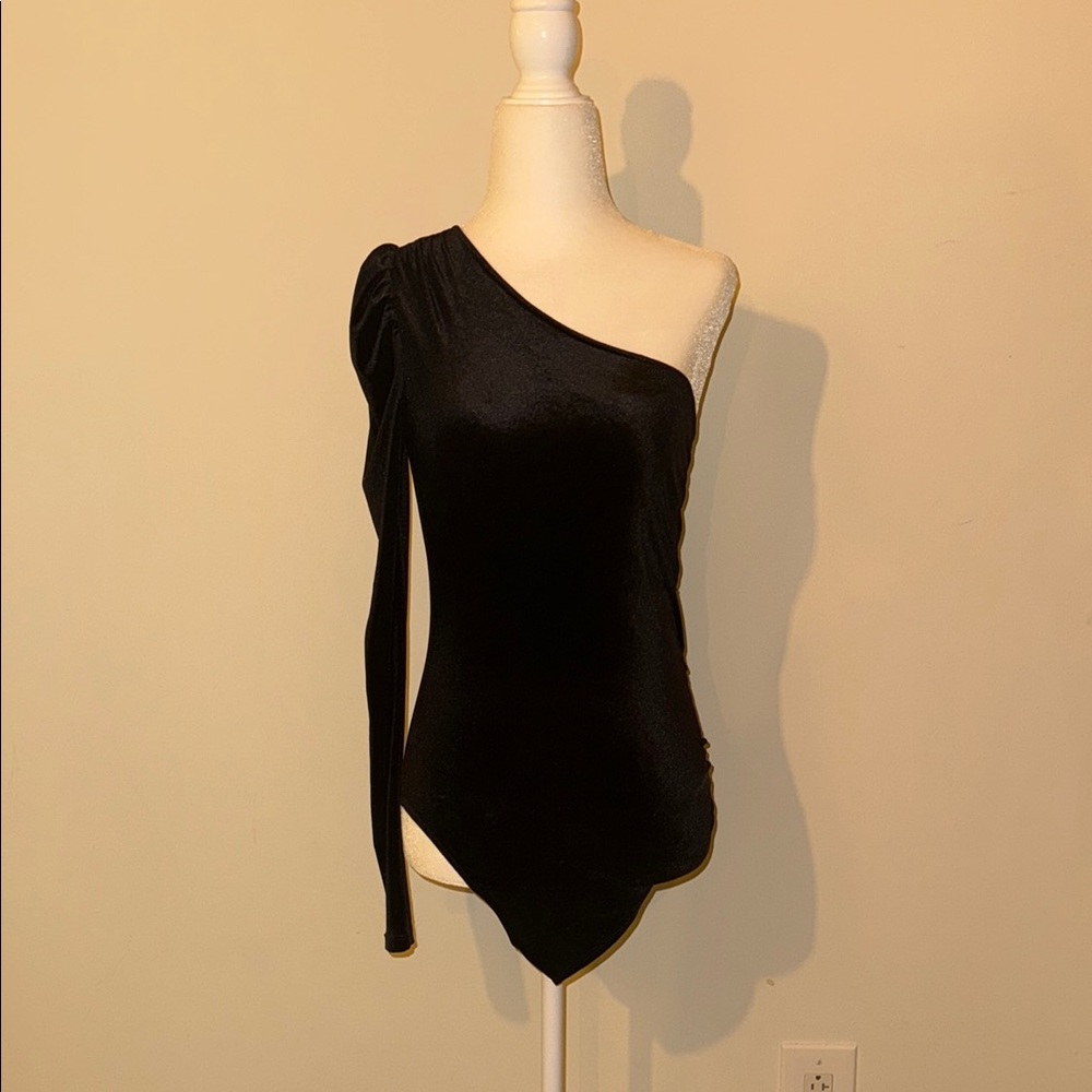 H&M Black Asymmetrical Ruched Bodysuit